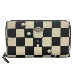 コーチ 長財布 ブラック×ホワイト チェック柄 CR789 SVA16 チェッカー ボード PVC レザー 白黒 シンプル レディース COACH