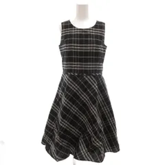 アンタイトル UNTITLED 美品 ワンピース 絹 シルク 1 黒 ブラック チェック柄 ノースリーブ ひざ丈 /RG ■GY58