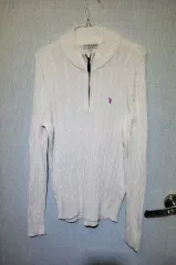 US ポロ アッセン 白 ニット ジップアップ M