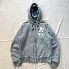 00s　archive　Abercrombie&Fitch　GRINDSTONE CREEK　アバクロ　ヘビースウェット　肉厚ジップアップパーカー　ワッペン　ロゴ刺繍　ダメージ加工　チェック柄裏地　S　Y2K　平成レトロ　zip-up hoodie parka