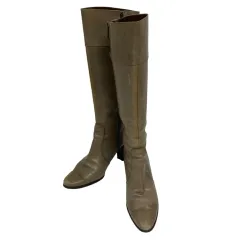 トラサルディ TRUSSARDI ロング ブーツ レザー サイドジップ 23cm グレー オリーブ グリーン