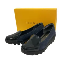 ヒルズ アヴェニュー Hills Avenue パンプス ウェッジ 厚底 ウエーブソール 無地 ラメ エナメル 23.0 紺 ネイビー 黒 ブラック