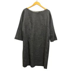 23区 オンワード樫山 ワンピース ひざ丈 クルーネック ウール 無地 五分袖 36 グレー