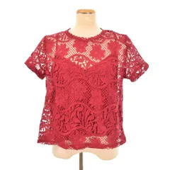 ザラ ZARA レース ブラウス カットソー 半袖 L 赤 レッド ■GY58