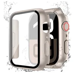 【TKC180】​ATTKAI for アップルウォッチ カバー Series Apple Watch カバー 防水 一体型 PC素材 硬度9H強化ガラス 高透過率 指紋防止 超薄型 耐衝撃 全面保護 (45mm，スターライト)