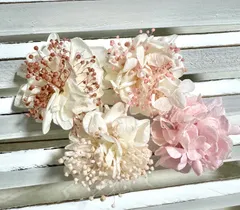 プリザーブドカスミソウ　プリザーブドアジサイプリザーブドフラワー　ミックスピン3本＋1本　髪飾り　ヘアドレス　卒業式　結婚式　成人式