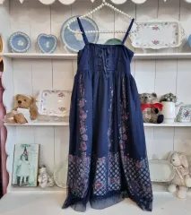 アクシーズファム(axes femme) ネイビー フローラル チェック レイヤード ワンピース