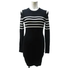 リゼクシー RESEXXY タグ付き ボーダー タイトニットワンピース ミニ丈 ショルダーオープン 長袖 黒 ブラック 白 ホワイト S