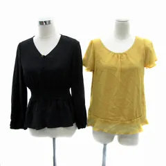 ロペピクニック ROPE Picnic タグ付き ブラウス シャツ 長袖 Vネック カットソー 半袖 ラウンドネック レース 2点セット 38 M 黒 ブラック 黄色 イエロー /YS7