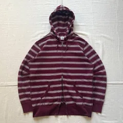 希少　00s　archive　OLD UNIQLO　オールドユニクロ　Wジップアップ　ワインレッド×ホワイト　ボーダー柄　フード付パーカー　首元ヒモ　XL　平成レトロ　Y2K　C-BOY　double zip up stripes design parka