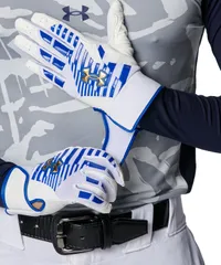 アンダーアーマー UNDER ARMOUR 野球&ソフトボール UAクリーンアップ プロ バッティンググローブ メンズ 手袋 部活 クラブ 試合 練習 トレーニング 合成皮革 ウォッシャブル 両手用  6 101 WHITE/TEAMROYAL/