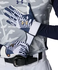 アンダーアーマー UNDER ARMOUR 野球&ソフトボール UAクリーンアップ プロ バッティンググローブ メンズ 手袋 部活 クラブ 試合 練習 トレーニング 合成皮革 ウォッシャブル 両手用  6 102 WHITE/MIDNIGHTNA