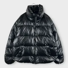 (S) adidas アディダス 光沢 ショート ダウンジャケット ブラック