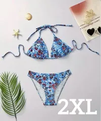 【新品】レディース 大きいサイズ✨ 華やか 花柄 ホルターネック ビキニ 水着 2点セット 体型カバー