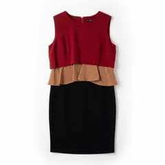 ダイアグラムグレースコンチネンタル Diagram GRACE CONTINENTAL ワンピース ノースリーブ フリル 切り替えデザイン スリット 裏地付き オレンジ 黒 ボルドー系 38サイズ 880083