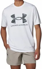 アンダーアーマー UNDER ARMOUR UA テック カモ ビッグロゴ ショートスリーブ Tシャツ メンズ 吸汗 速乾 伸縮 抗菌防臭 トップス スポーツウェア ジム トレーニング アップ 半袖  1384797 100 WHITE