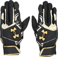 アンダーアーマー UNDER ARMOUR 野球&ソフトボール UA CLEAN UP BATTING GLOVES UAクリーンアップ バッティンググローブ メンズ 両手用 ウォッシャブル 部活 クラブ  60013 001 BLACK/WHITE/GOLD