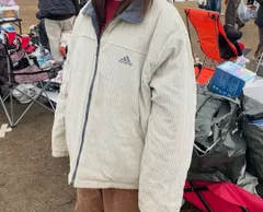 adidas アディダス ブルゾン M グレー コーデュロイ 無地 ミドル丈 フードなし ジップアップ