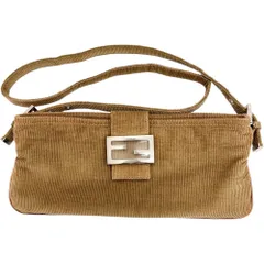 【FENDI/フェンディ】FFロゴ ショルダーバッグ コーデュロイ カーキベージュ/シルバー金具 レディース 【中古】【真子質店】【BL】