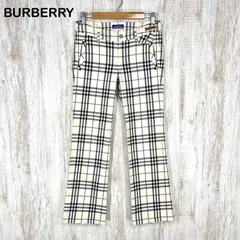 BURBERRY BLUE LABEL バーバリーブルーレーベル ホース ロゴ刺繍 ノバチェック 総柄 金ボタン ストレッチ ストレートパンツ ベージュ レディース