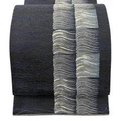 【美品】 袋帯 秀品 波 幾何学模様 金銀糸 青 六通 正絹 【中古】