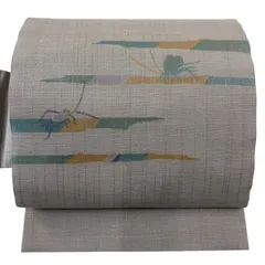 名古屋帯 秀品 夏帯 虫 金糸 灰紫 正絹 【中古】