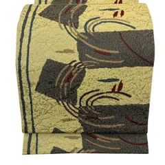 【美品】 袋帯 秀品 幾何学 茶緑色 全通 正絹 【中古】
