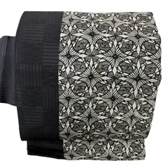 名古屋帯 秀品 落款 夏帯 伊勢型染 七宝 市松 黒 正絹 【中古】