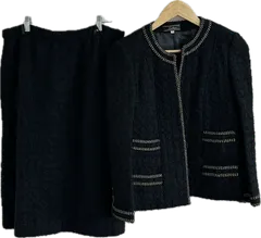  【美品】Leilianレリアン　スカートセットアップ　ジャケット　ブラック　ツイード　レディース　11-3サイズ66サイズ【Z1793】