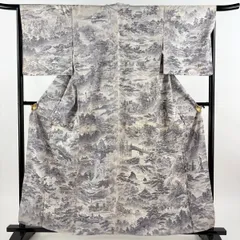 大島紬 身丈161cm 裄丈67cm M 袷 証紙 日本百選記 灰白 正絹 秀品 【中古】