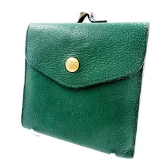 ✨人気カラー✨IL BISONTE　イルビゾンテ　三つ折財布　折り財布　がま口　グリーン　green　緑　ゴールド金具　ロゴ刻印　ヌメ革　本革　シボ革　レザー　美品　レア　希少　春財布
