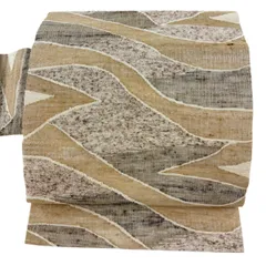 名古屋帯 名品 幾何学 薄茶色 正絹 【中古】