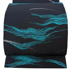 【美品】 袋帯 名品 幾何学模様 銀彩 黒 全通 正絹 【中古】