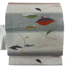 名古屋帯 優品 枝葉 幾何学模様 箔 クリーム 正絹 【中古】
