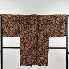 【美品】 羽織 身丈101cm 裄丈69cm L 草花 茶紫 正絹 逸品 【中古】