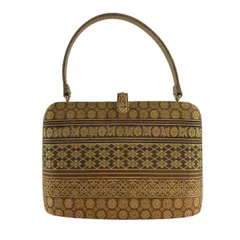 【美品】 和装バッグ 優品 フォーマル 花菱 花柄 金糸 金色 正絹 和装小物  【中古】