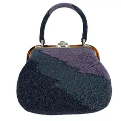 和装バッグ 優品 ビーズバッグ フォーマル 幾何学模様 紺色 ビーズ 和装小物  【中古】