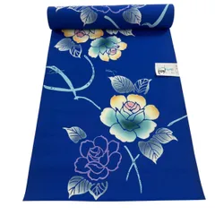 反物 優品 浴衣 薔薇 青 綿 【中古】