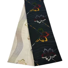 半幅帯 優品 桜 幾何学模様 濃紺 化繊 【中古】