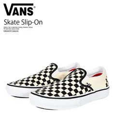 [レディース サイズ] VANS ヴァンズ Skate Slip-On (スケート スリッポン) バンズ スニーカー スケシュー Y2K 90s ロープロ 薄底 カジュアル スケーター ストリート チェック柄 ブラック/オフ ホワイト VN0A5FCAAUH