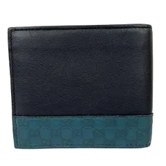 GUCCI(グッチ) 2つ折り財布 マイクログッチシマ 365487 黒×ダークグリーン レザー