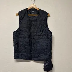 (^w^)b UNIQLO ユニクロ 半袖 ダウンベスト WARM PADDED ブラック 撥水加工 インナーダウン コンパクト収納 サイズL ユニセックス メンズ レディース OM10366HG