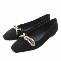 サルヴァトーレフェラガモ Salvatore Ferragamo ANNIE パンプス フラットシューズ スエード スクエアトゥ ロゴ ゴールド金具 6.5 23.5cm-24cm 黒 ブラック /XZ ■GY19