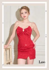 リボンスパンコール　キャバ　ミニドレス  美脚　タイト　Love Rich