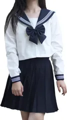 送料無料 セーラー服 レディース 長袖 シャツ スカート 上下セット 前開き コスプレ JK 制服 コスチューム 白 ネイビー 高校生