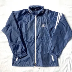 adidas アディダス ヴィンテージ デサント期 トラックジャケット オールド アーカイブ ブルゾン ナイロンジャケット フード付き ネイビー