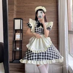 送料無料 メイド服 チェック柄 喫茶店 レッド ブラック コスプレ ワンピース ロリータ 半袖 日常 萌え ハロウィン 仮装 レディース セクシー 蝶結ぶ 衣装 可愛い 大人用