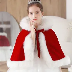送料無料 クリスマス ポンチョ キッズ サンタ ケープ サンタクロース 仮装 コスチューム 子供 マント コスプレ フード付きポンチョ 女の子 服 ショール