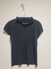 プリーツ半袖カラーネック ブラック Tシャツ