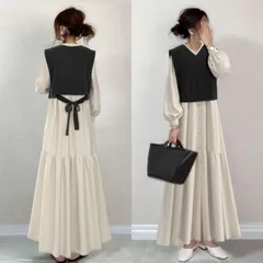 送料無料 シャツ ワンピース 即購入OK ニットベスト 2点セット きれいめ 春 秋 レデイース ロングワンピース 大 おしゃれ